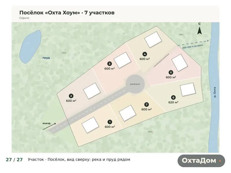 Схема посёлка ОхтаДом: 7 участков, вид сверху